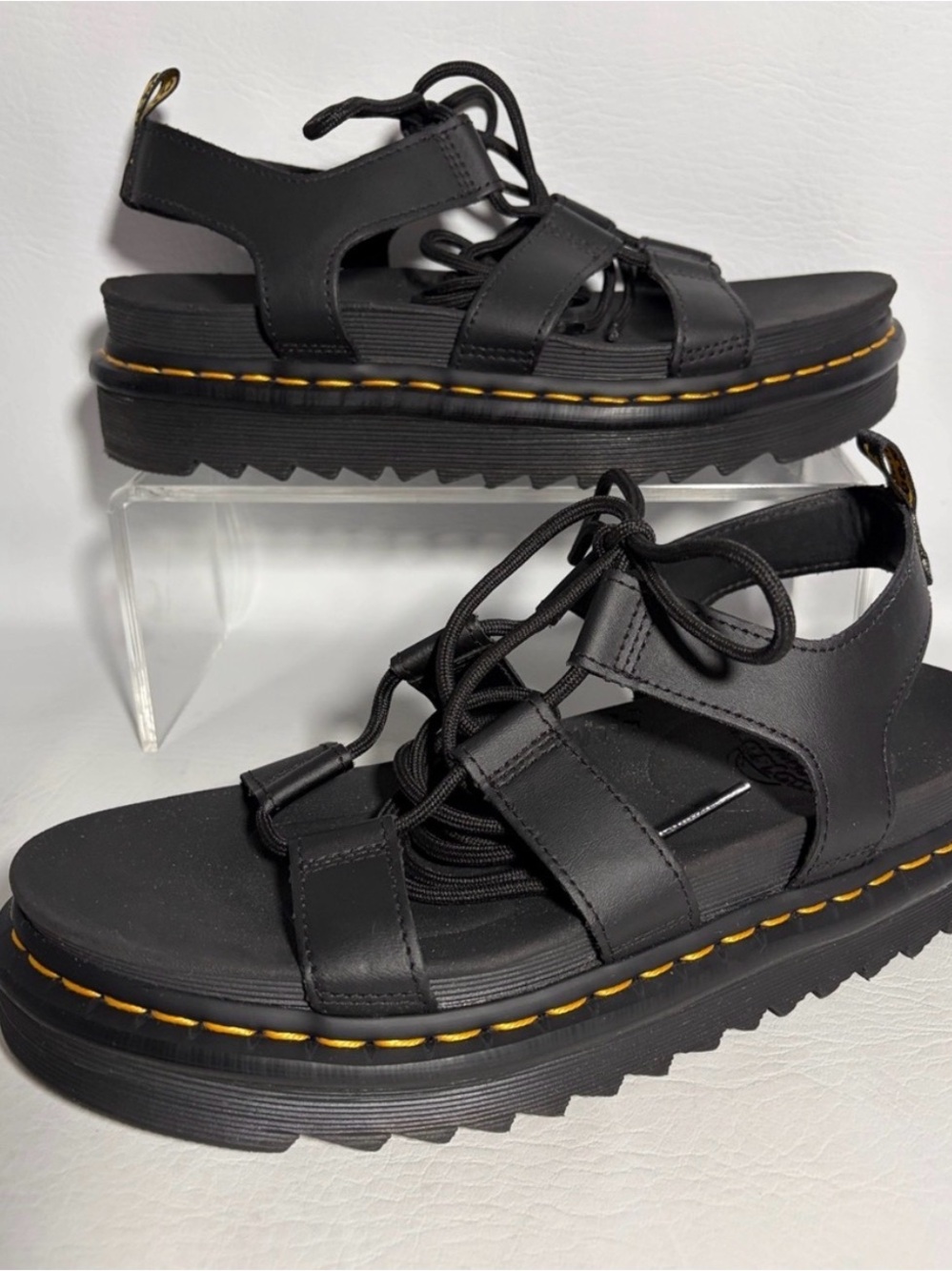 Dr. Martens Nartilla Platform Sandals Black Leather Gladiator Lace-Up Sz 42